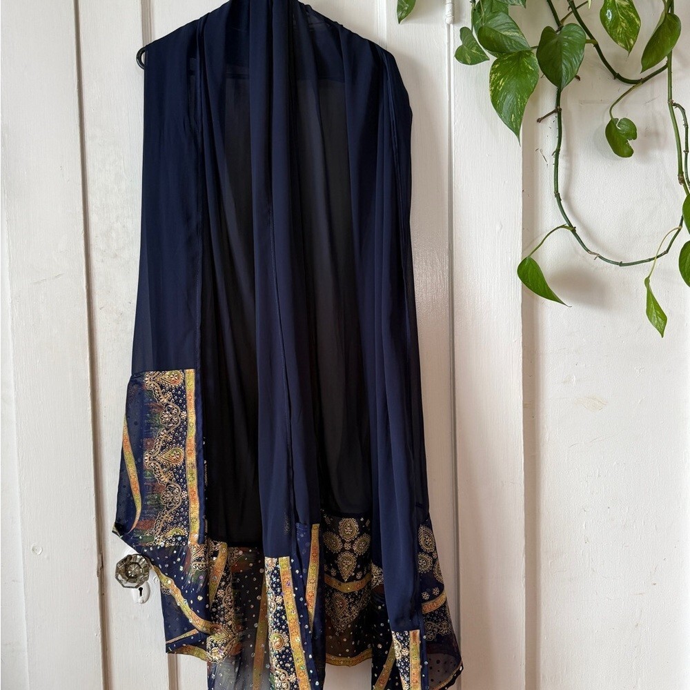 Chic Navy Kimono with Gold Detailing